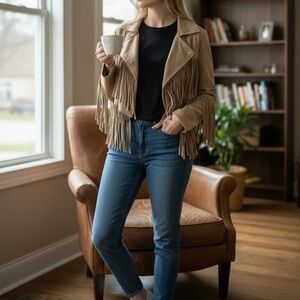 Lightweight Fringe Shirt Jacket in Camel